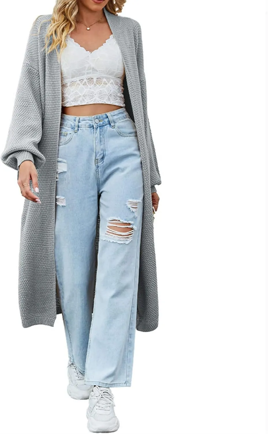 SEMATOMALA Women's Open Front Knit Trench Coat Oversized Long Cardigan Sweater Long Sleeve Fall Duster Coat