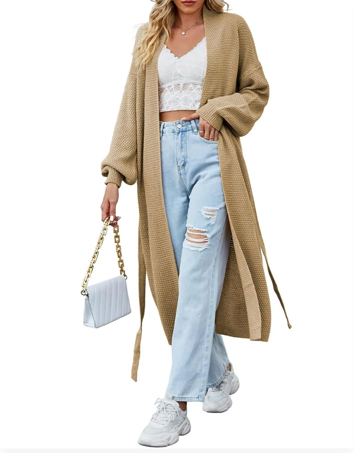 SEMATOMALA Women's Open Front Knit Trench Coat Oversized Long Cardigan Sweater Long Sleeve Fall Duster Coat