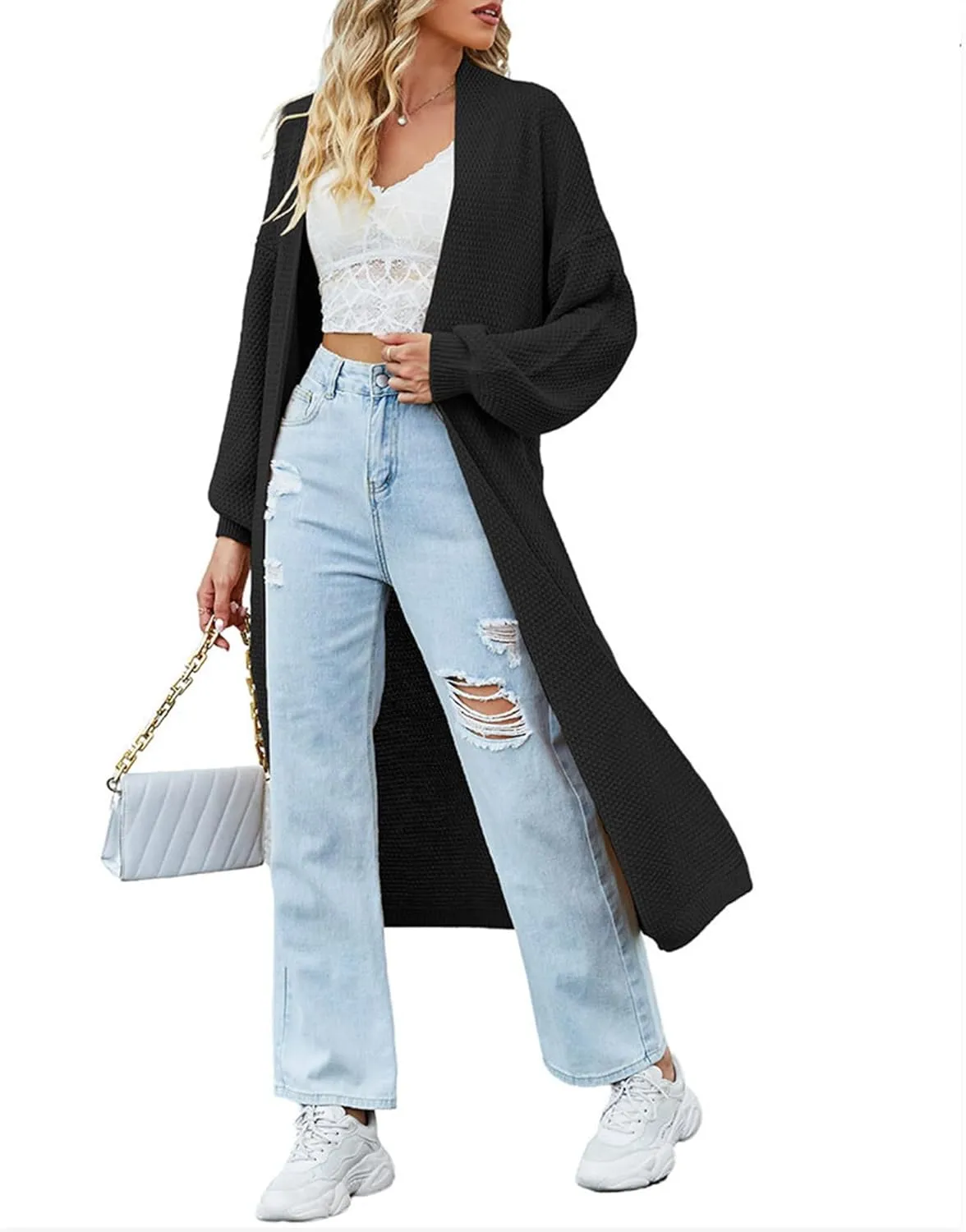 SEMATOMALA Women's Open Front Knit Trench Coat Oversized Long Cardigan Sweater Long Sleeve Fall Duster Coat