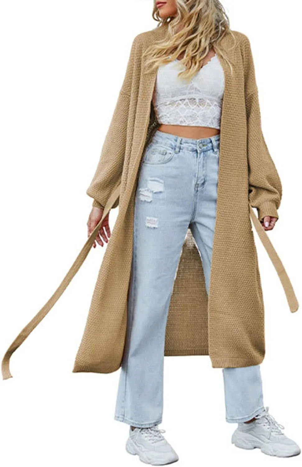 SEMATOMALA Women's Open Front Knit Trench Coat Oversized Long Cardigan Sweater Long Sleeve Fall Duster Coat