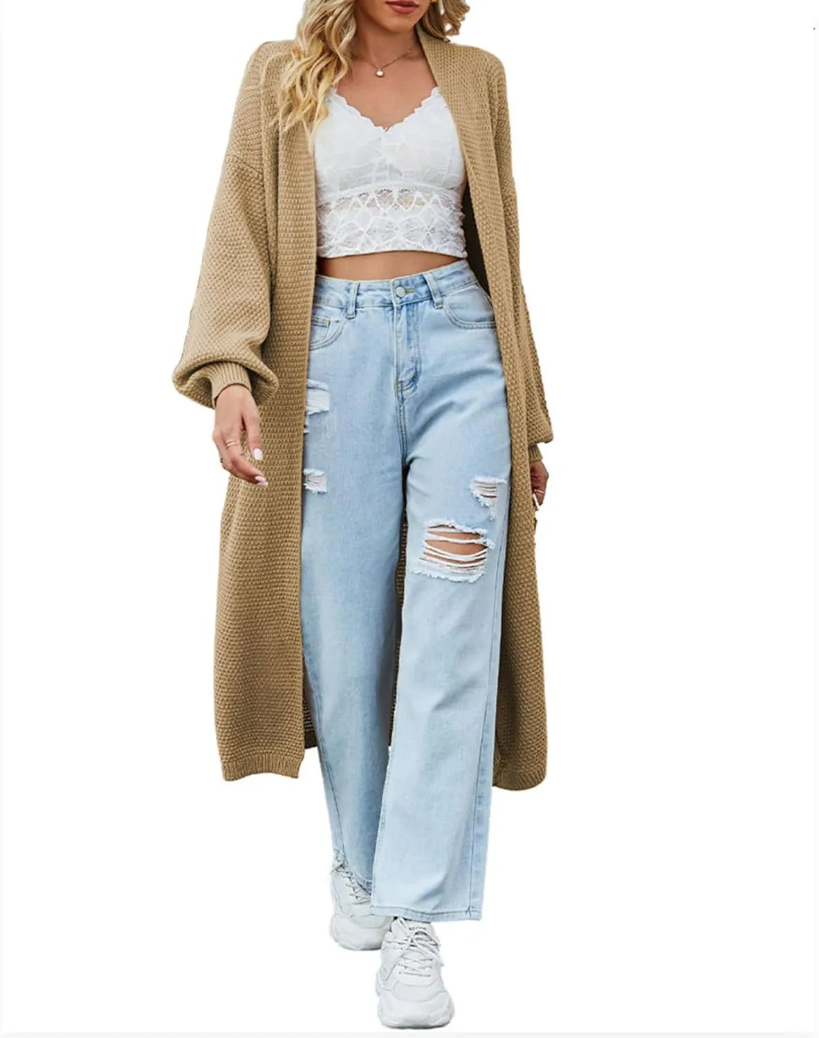SEMATOMALA Women's Open Front Knit Trench Coat Oversized Long Cardigan Sweater Long Sleeve Fall Duster Coat