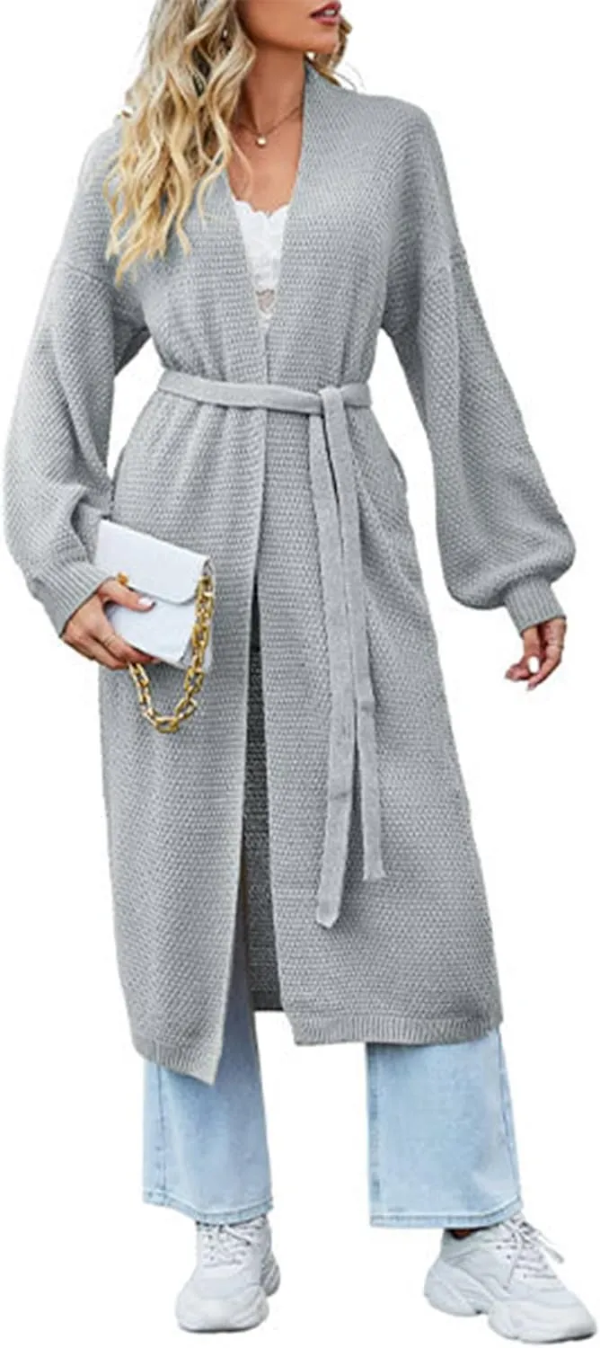 SEMATOMALA Women's Open Front Knit Trench Coat Oversized Long Cardigan Sweater Long Sleeve Fall Duster Coat