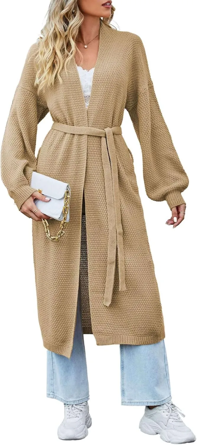 SEMATOMALA Women's Open Front Knit Trench Coat Oversized Long Cardigan Sweater Long Sleeve Fall Duster Coat