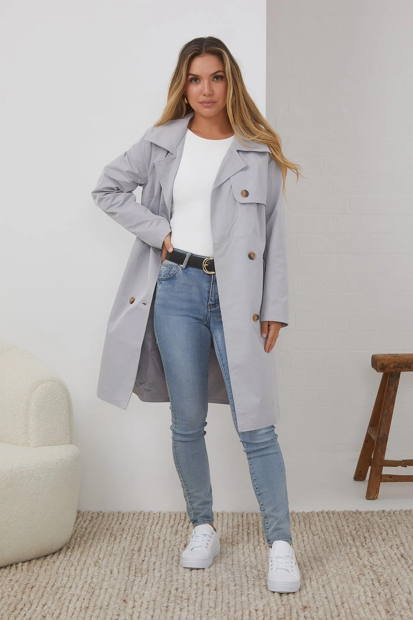 Serafine Trench Coat - Light Grey