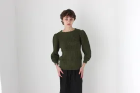 Soft 80s Puff Shoulder Knit Sweater in Khaki