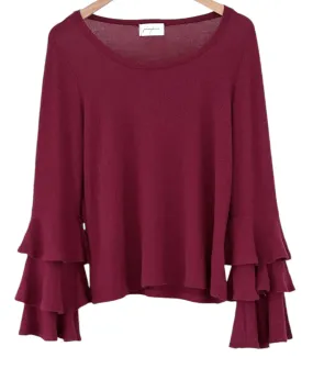 Soft Summer Gentle Garnet Ruffle Sleeve Wide-Neck Sweater
