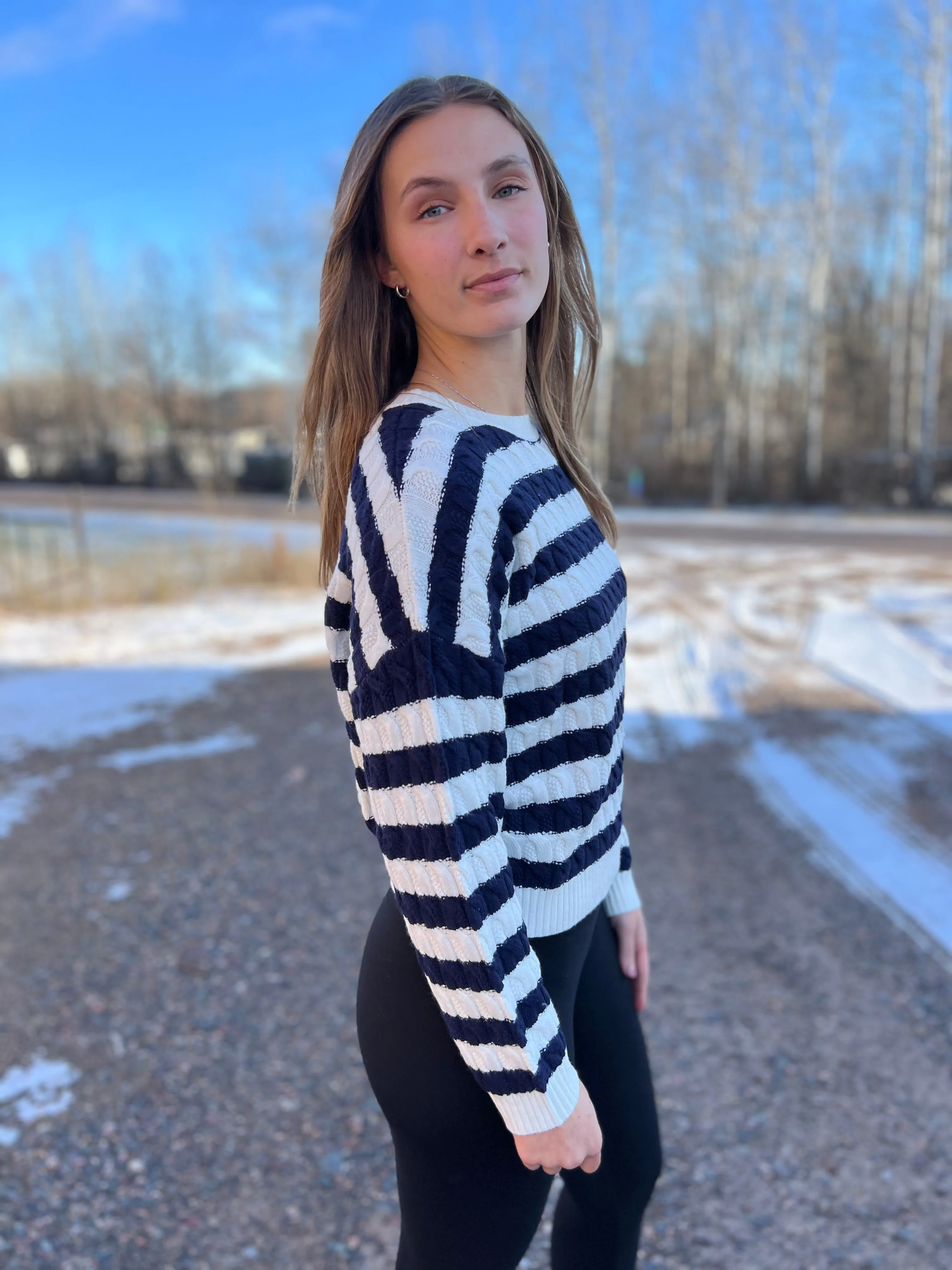 Striped Cable Knit Sweater
