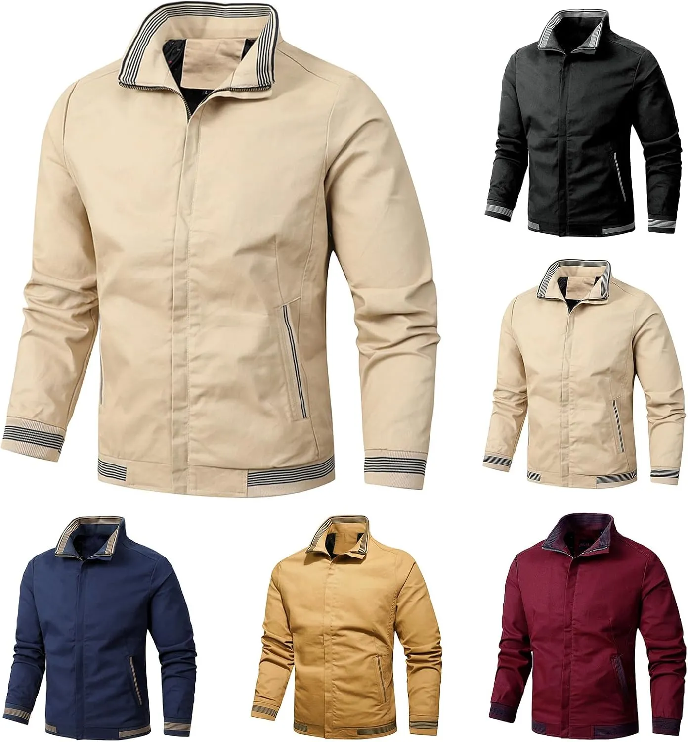Thatrich Lightweight Bomber Jacket Men Full Zip Up Casual Jackets Long Sleeve Lapel Coat Long Sleeve Shirts Fall Trendy Coats