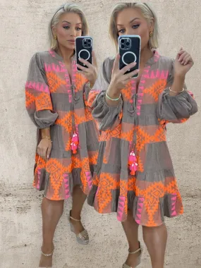 THE AZURA DRESS - TAUPE/FLUO