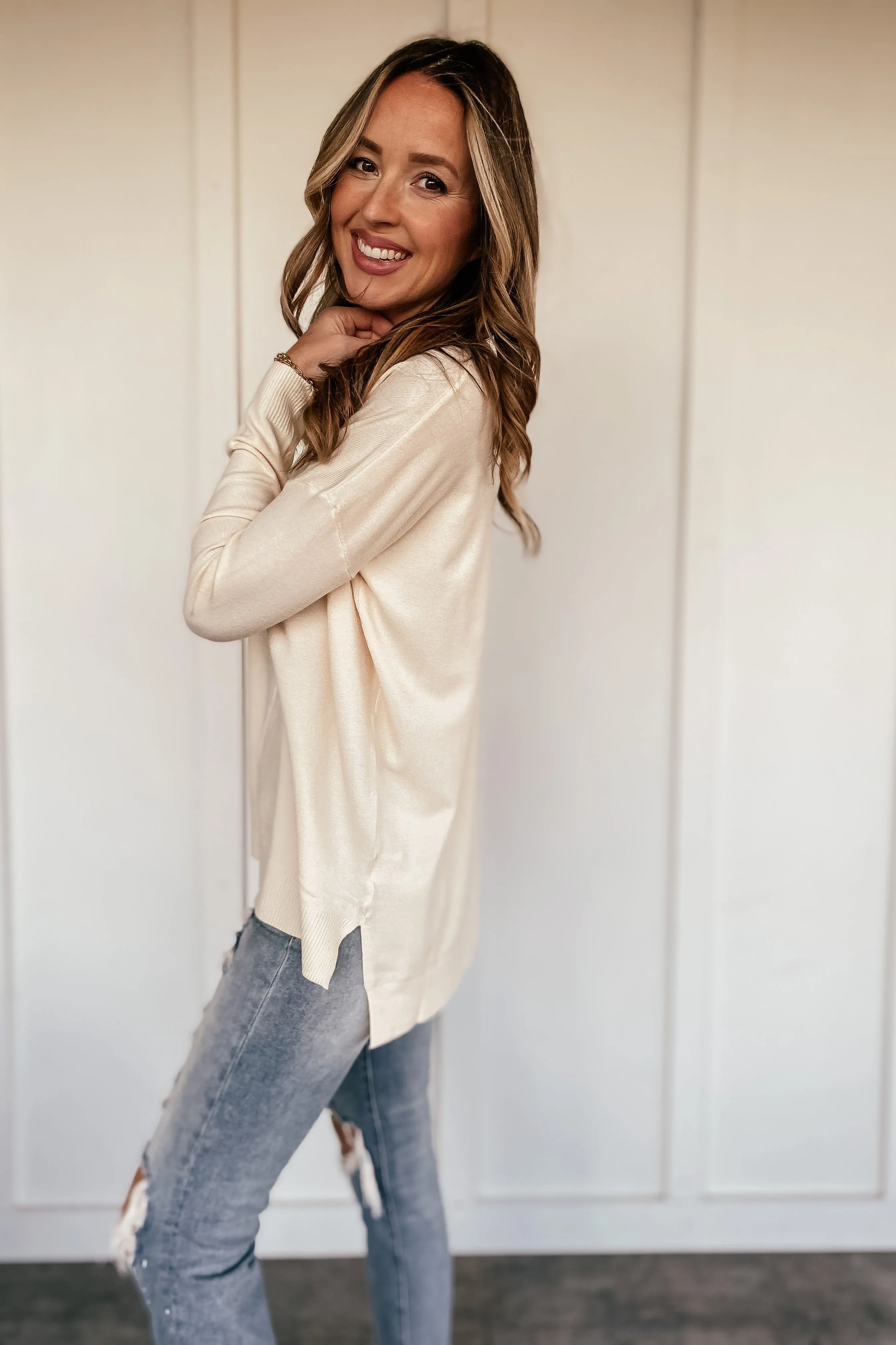 The Elizabeth V-Neck Sweater - Ivory