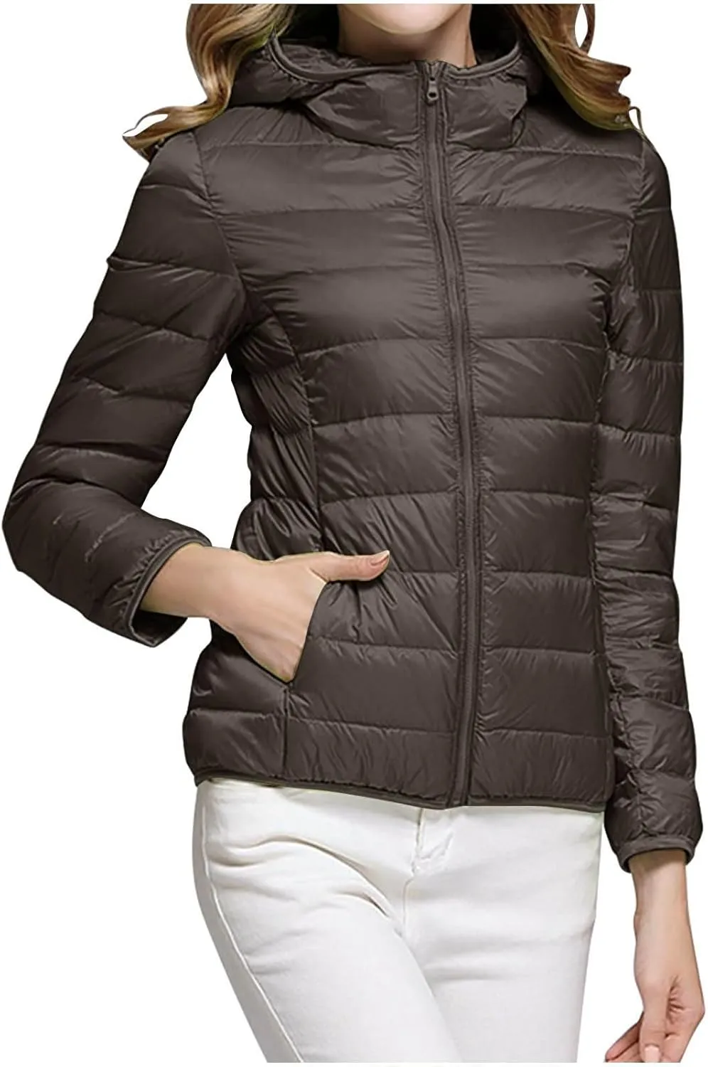 Uillui Womens Hooded Packable Puffer Jacket Light Weight Short Down Jacket for Hiking Travel Quilted Warm Short Winter Coats