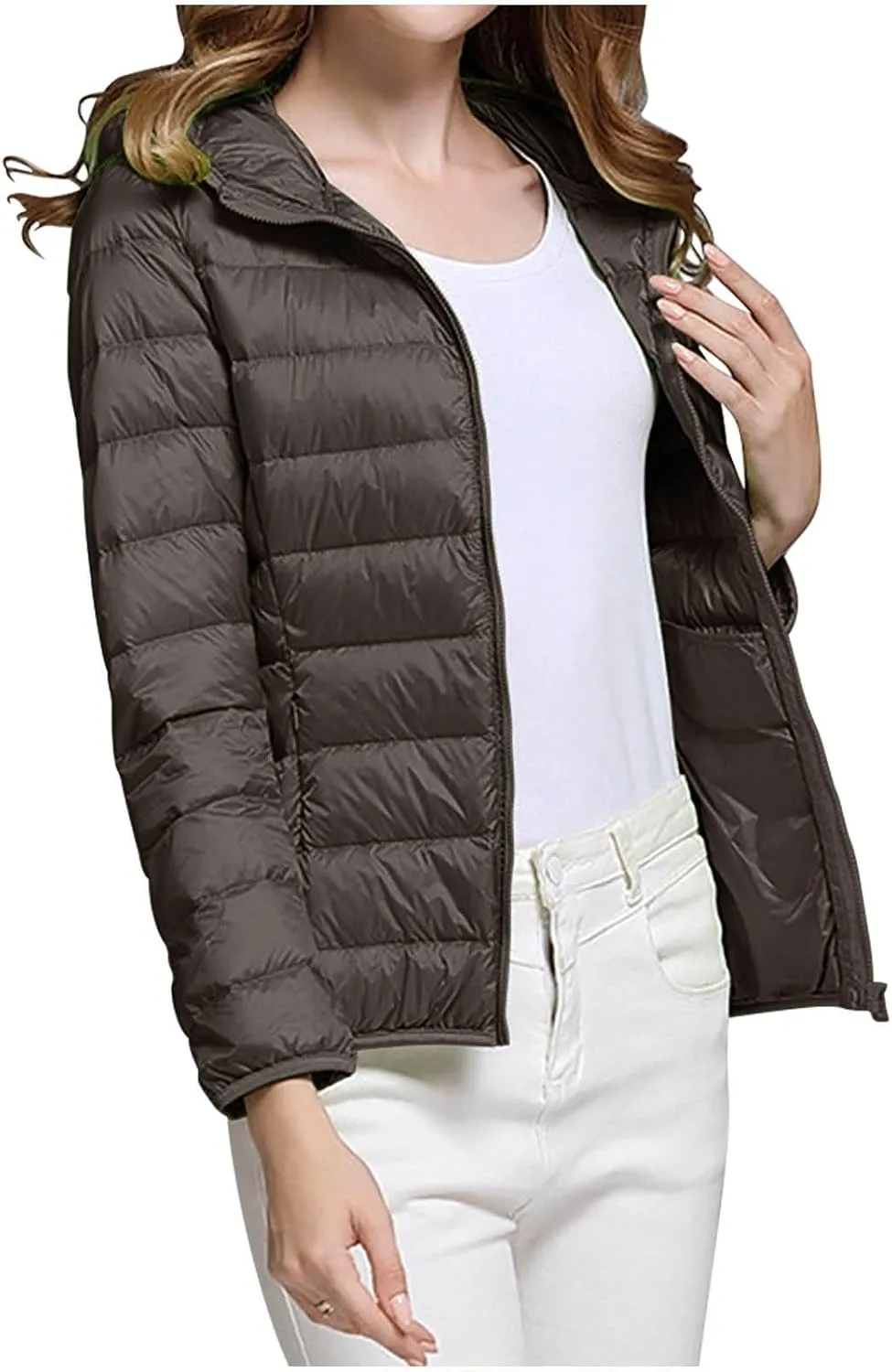 Uillui Womens Hooded Packable Puffer Jacket Light Weight Short Down Jacket for Hiking Travel Quilted Warm Short Winter Coats