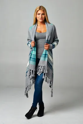 Western Striped Fringe Hem Cardigan