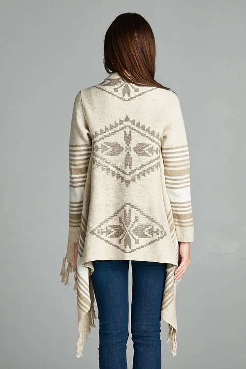 Western Striped Fringe Hem Cardigan