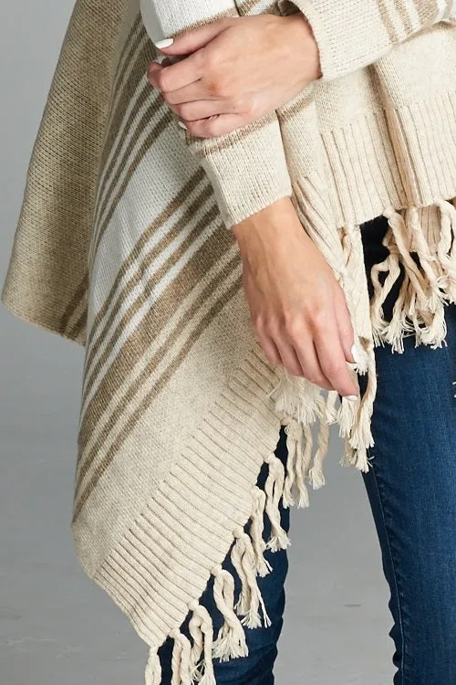 Western Striped Fringe Hem Cardigan
