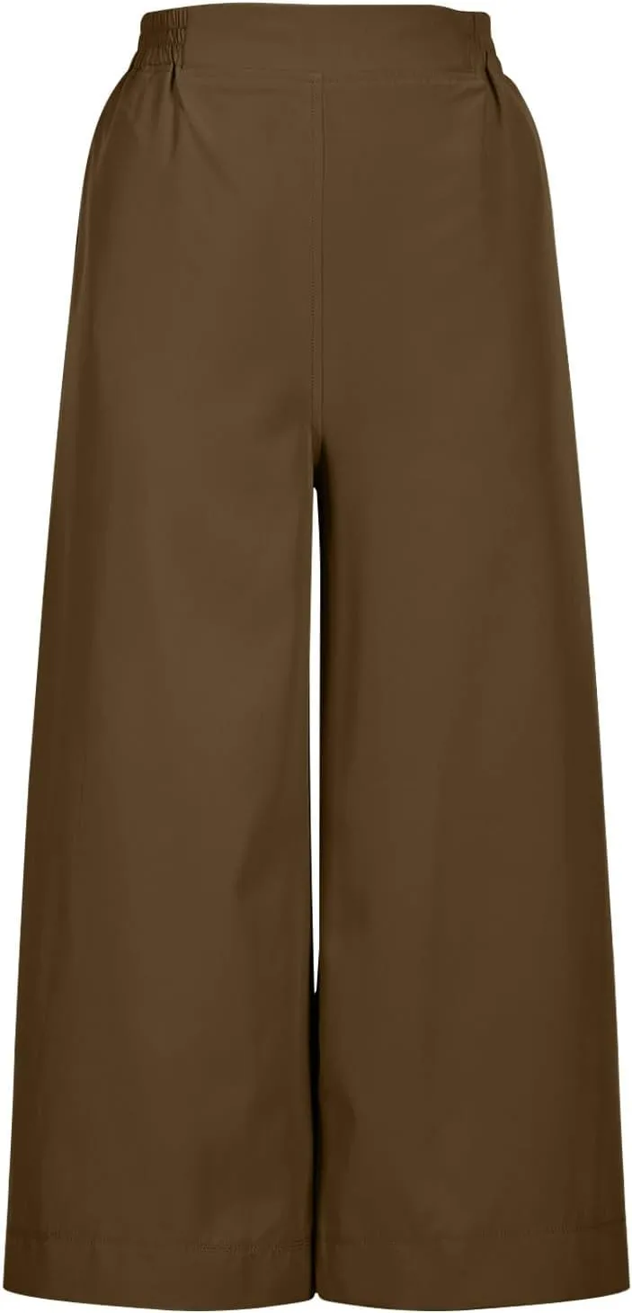 Wide Leg Capri Pants for Women Summer Drawstring Elastic Waist Pants Trendy Split Hem Cropped Trousers with Pockets
