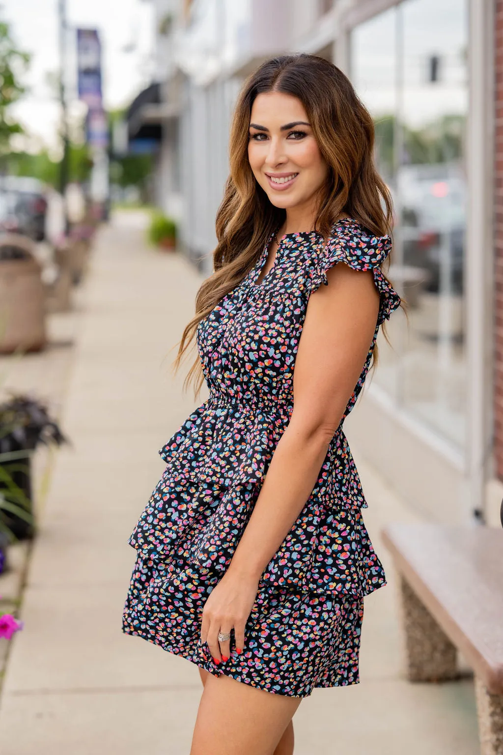 Wild Side Tiered Flutter Trim Dress