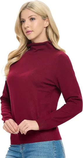 Women's 100% Cashmere Soft Long Sleeve Mock Neck Sweater