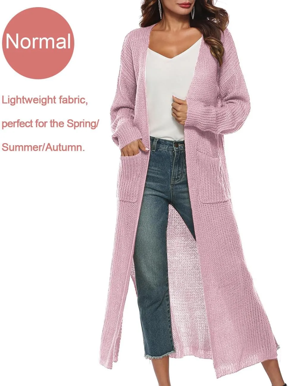 Womens Casual Long Sleeve Split Open Cardigan Knit Long Cardigan Sweaters with Pockets Fall Fashion 2024
