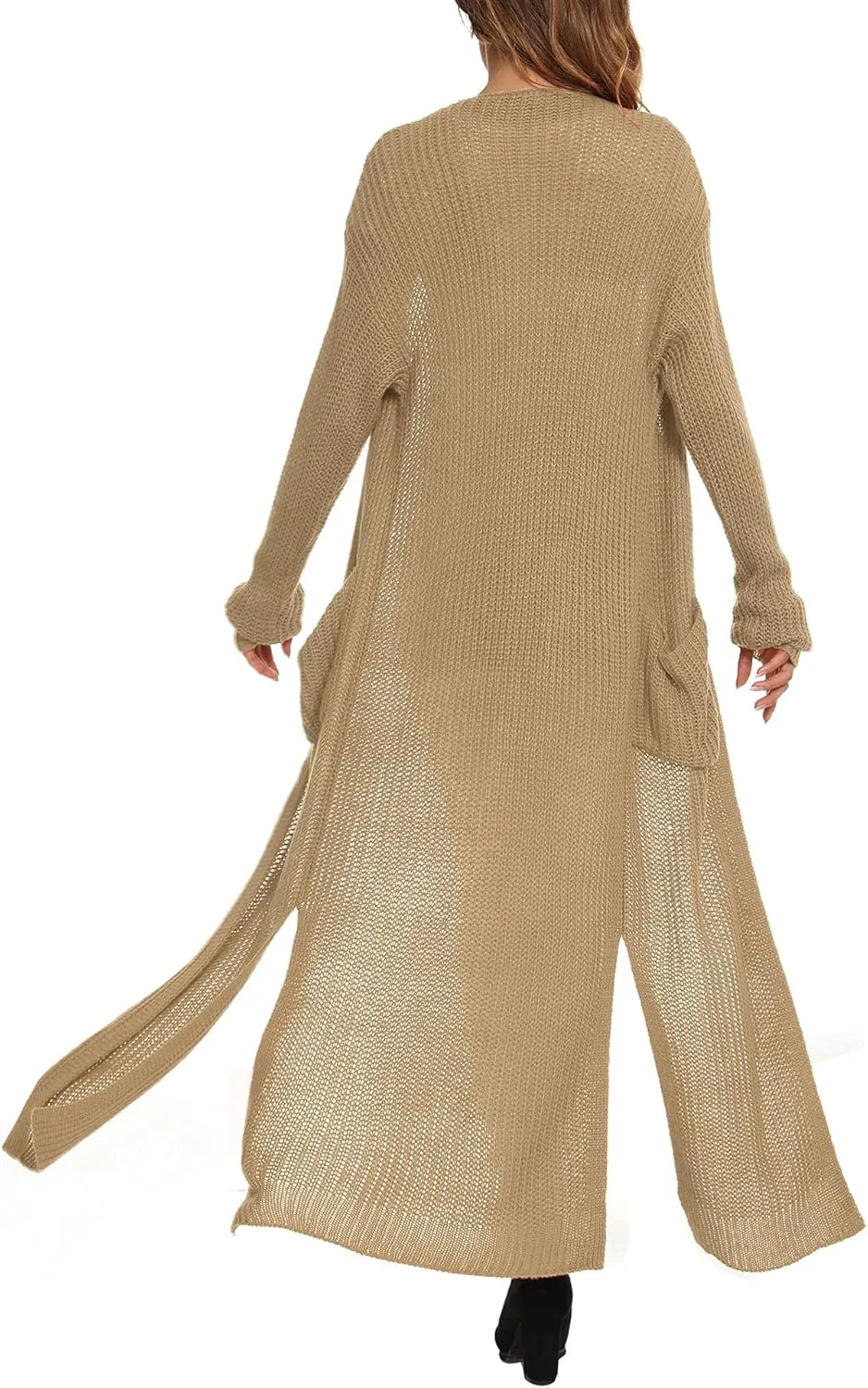 Womens Casual Long Sleeve Split Open Cardigan Knit Long Cardigan Sweaters with Pockets Fall Fashion 2024