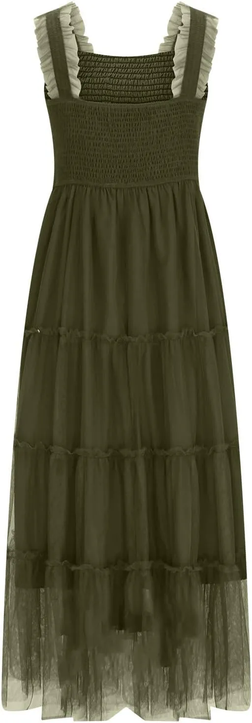 Womens Dresses Sexy Waist-Length Sleeveless Beach Dress Lightweight Breathable Casual Loose Swing Midi Dresses