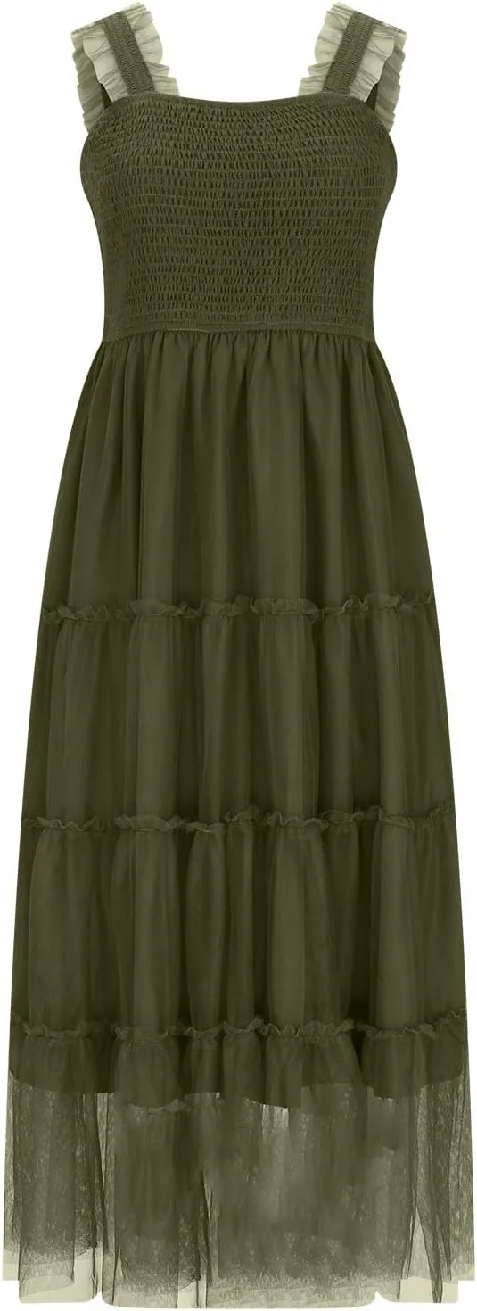 Womens Dresses Sexy Waist-Length Sleeveless Beach Dress Lightweight Breathable Casual Loose Swing Midi Dresses
