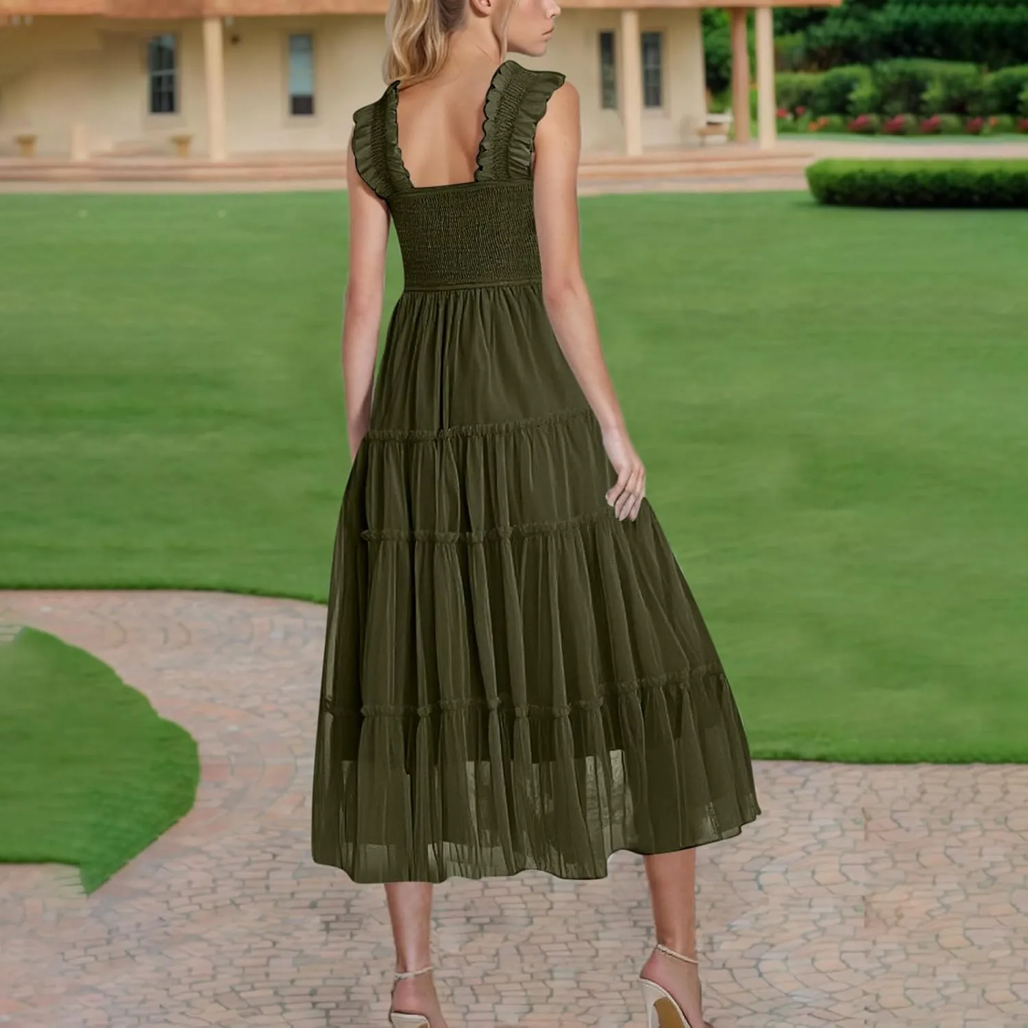 Womens Dresses Sexy Waist-Length Sleeveless Beach Dress Lightweight Breathable Casual Loose Swing Midi Dresses