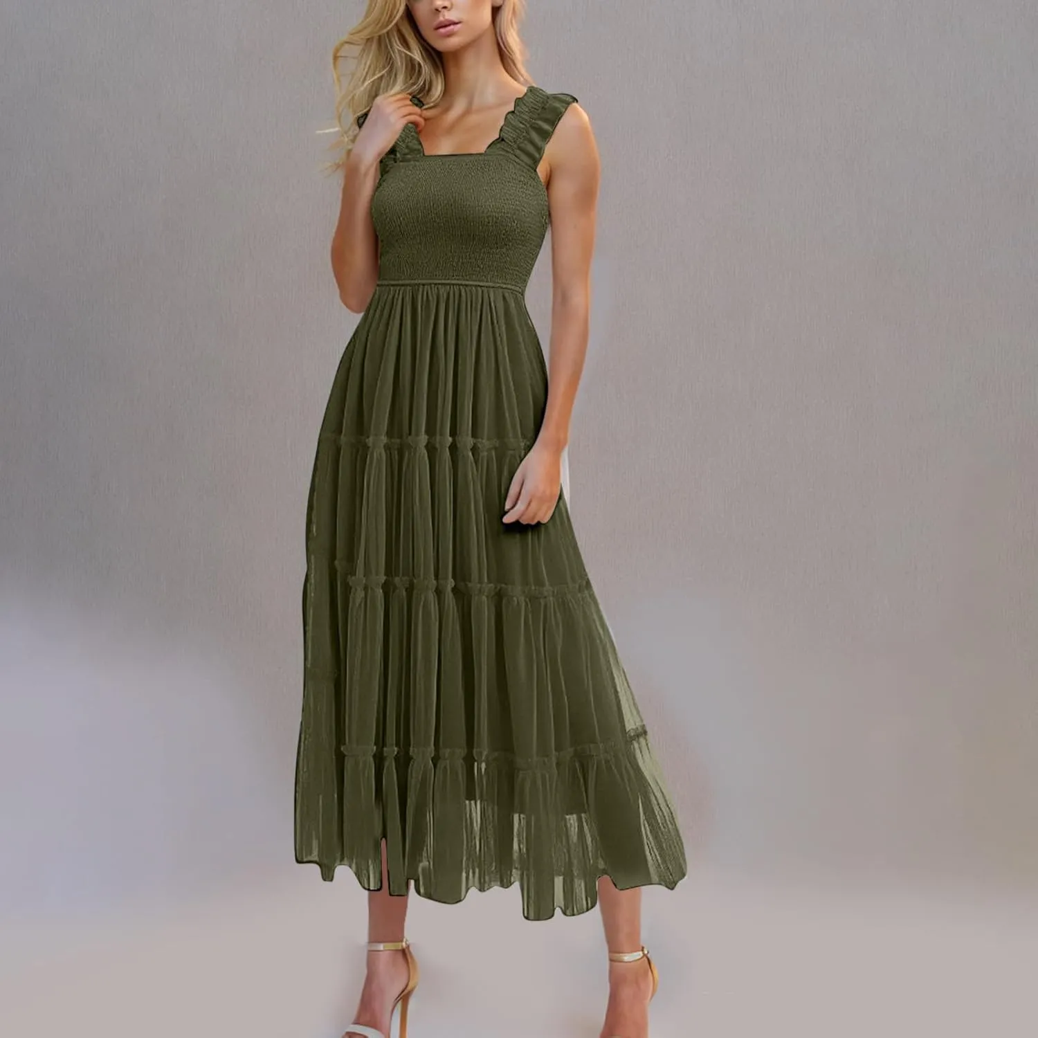 Womens Dresses Sexy Waist-Length Sleeveless Beach Dress Lightweight Breathable Casual Loose Swing Midi Dresses