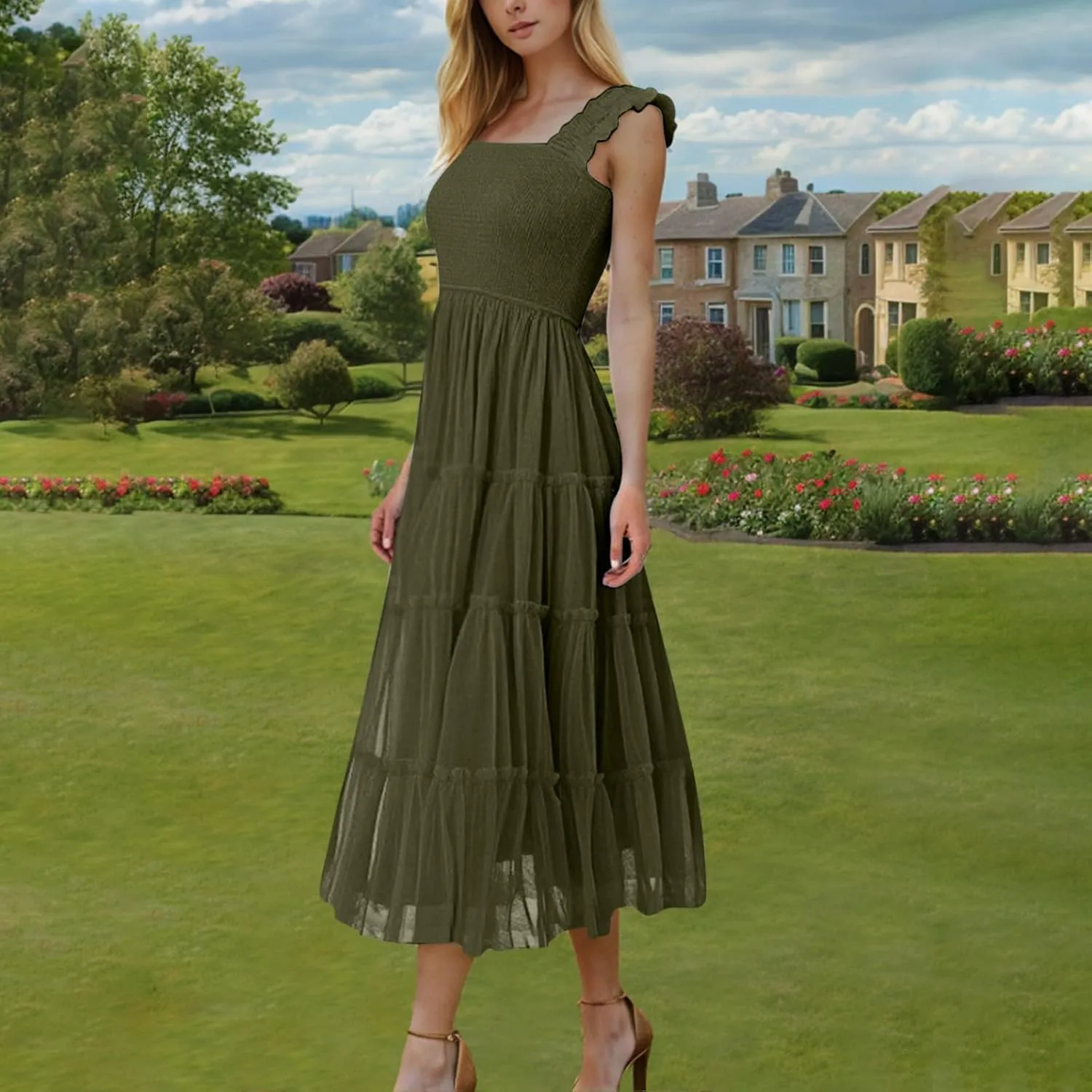 Womens Dresses Sexy Waist-Length Sleeveless Beach Dress Lightweight Breathable Casual Loose Swing Midi Dresses