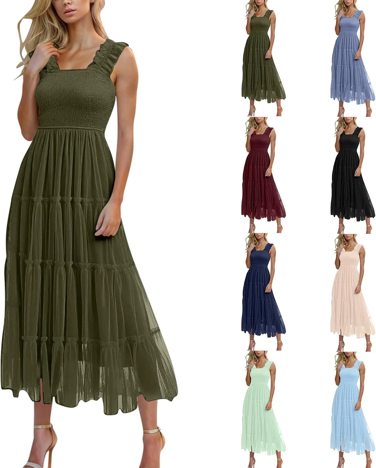 Womens Dresses Sexy Waist-Length Sleeveless Beach Dress Lightweight Breathable Casual Loose Swing Midi Dresses