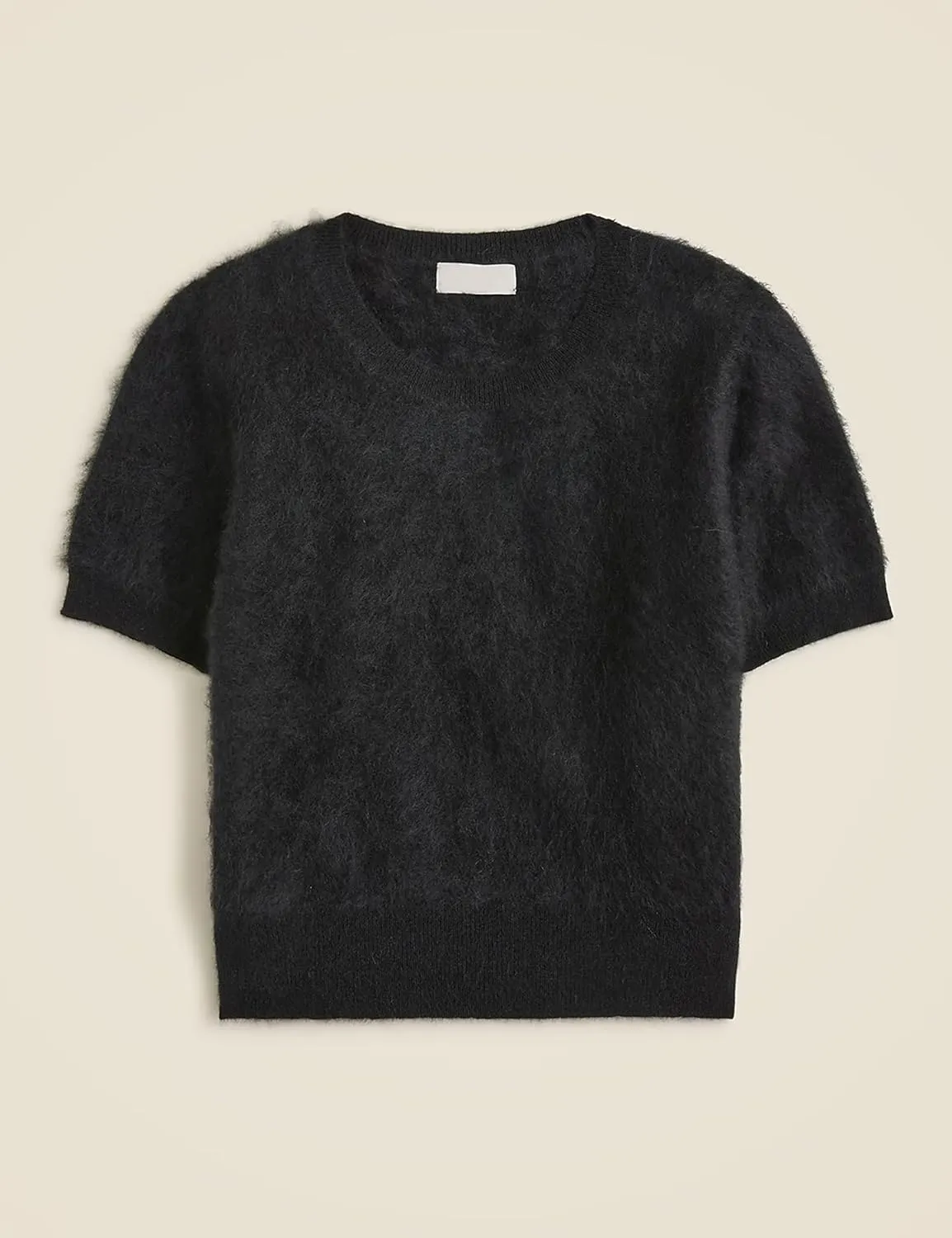 Women's Furry Cropped Sweater Short Sleeve Soft Fuzzy Sweater T Shirt Loose Casual Knit Pullover