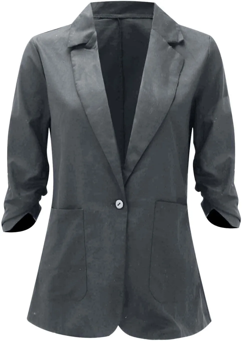 Women's Ruched 3/4 Sleeve Blazers Button Front Slim Fit Suit Jackets Business Casual Pockets Oversized Blazer Outwear