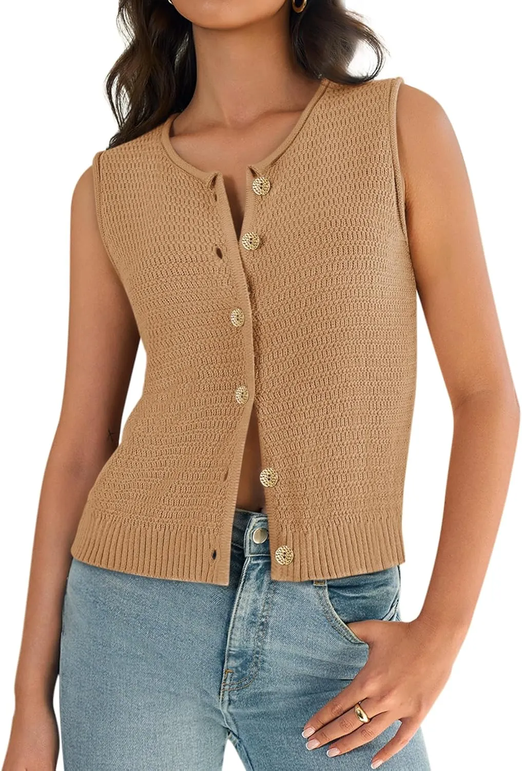 Yousify Womens Sweater Vest 2025 Summer Trendy Sleeveless Knit Button Down Tank Tops Casual Cardigan