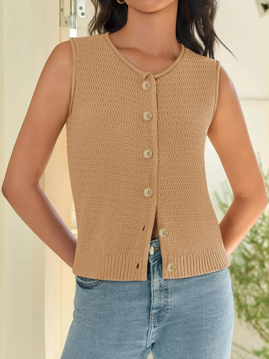 Yousify Womens Sweater Vest 2025 Summer Trendy Sleeveless Knit Button Down Tank Tops Casual Cardigan